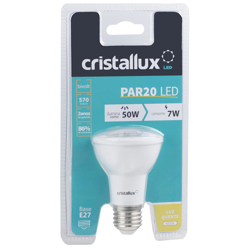Lampada-LED-PAR20-7W-Branco-Quente-3000K-E27-Bivolt--Cristallux-01 Lampada-LED-PAR20-7W-Branco-Quente-3000K-E27-Bivolt--Cristallux-01