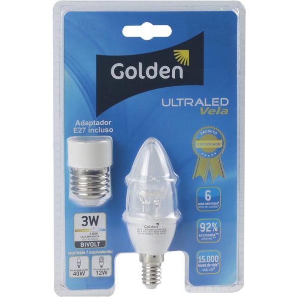 Lampada-LED-Vela-Ultraled-Transparente-3W-E14-Bivolt-Golden®---Luz-Branca---01
