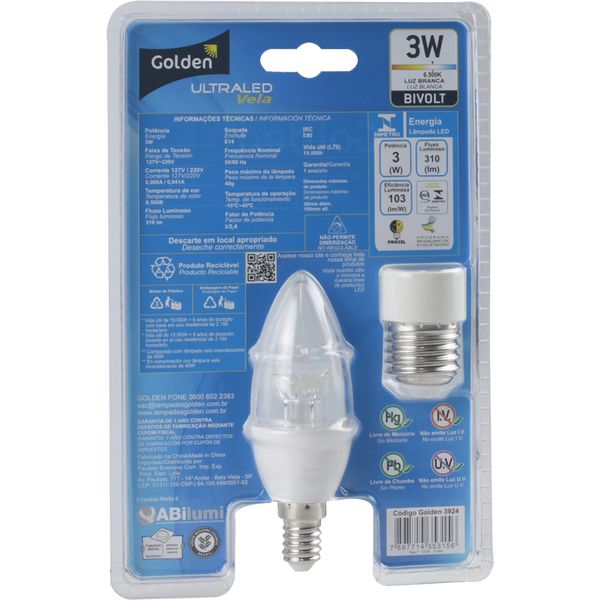 Lampada-LED-Vela-Ultraled-Transparente-3W-E14-Bivolt-Golden®---Luz-Branca---02