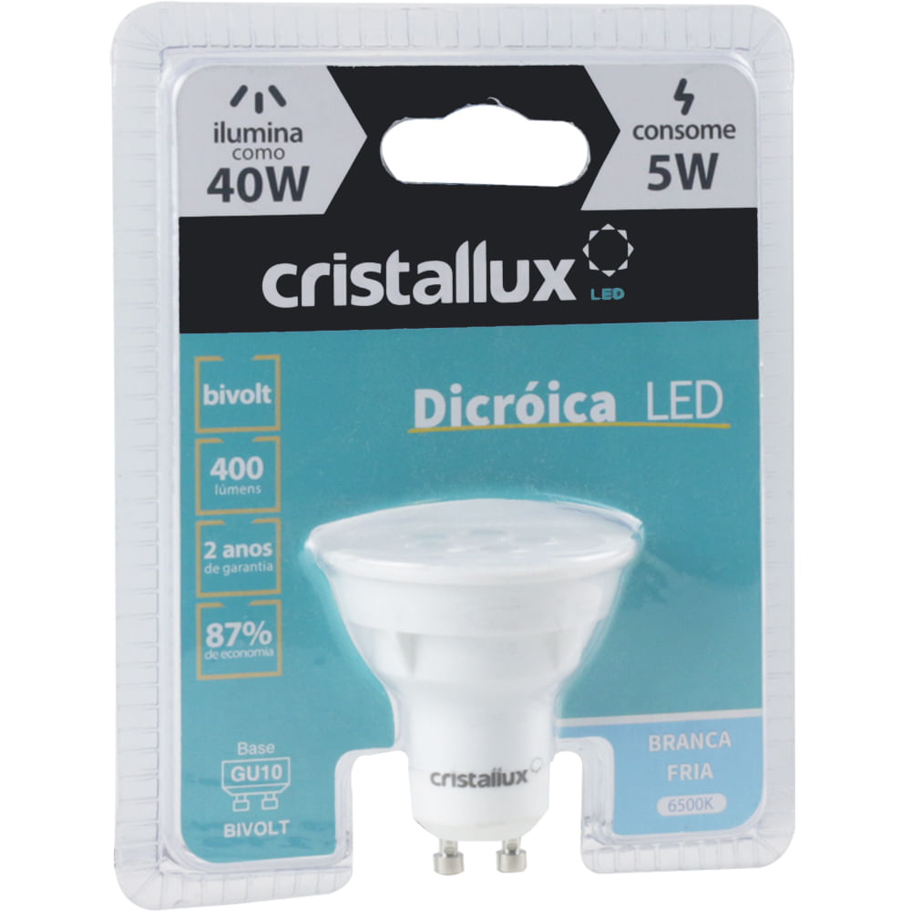 Lampada-LED-Dicroica-5W-GU10-Bivolt-Cristallux-Branco-Frio-6500K-001 Lampada-LED-Dicroica-5W-GU10-Bivolt-Cristallux-Branco-Frio-6500K-001