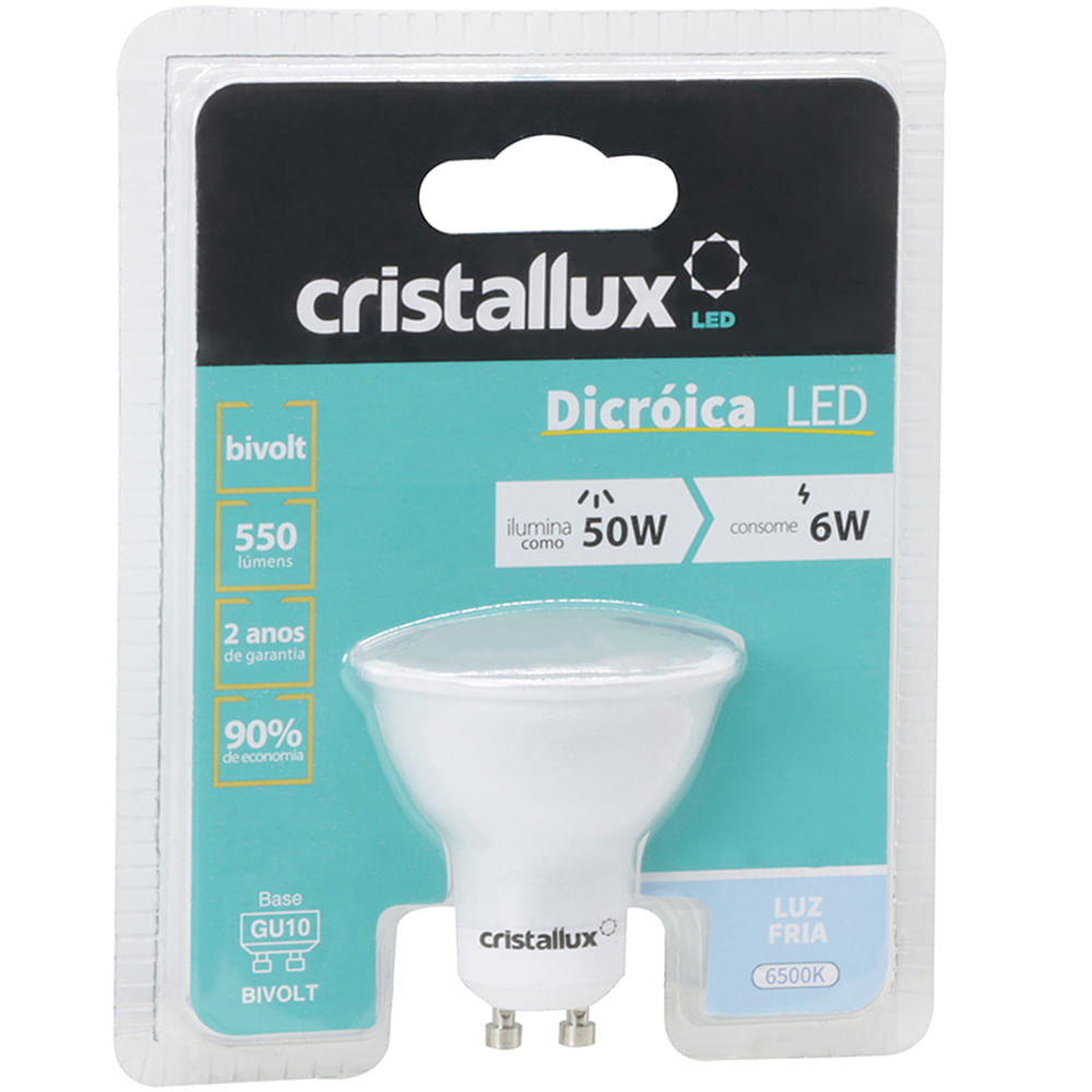 Lampada-LED-Dicroica-6W--Cristallux-LED-Bivolt-GU10--Branco-Frio-6500K-01