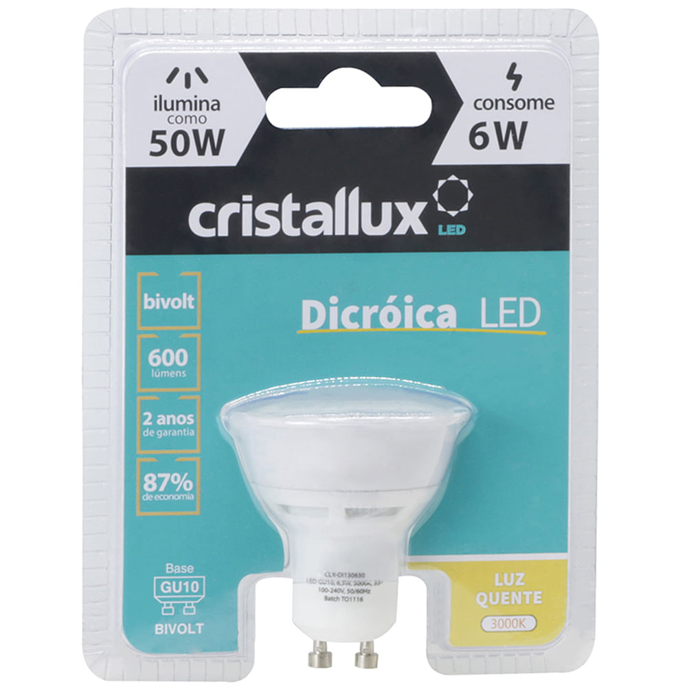 Lampada-LED-Dicroica-6W-Cristallux-LED-Bivolt-GU10-Branco-Quente-3000K-1