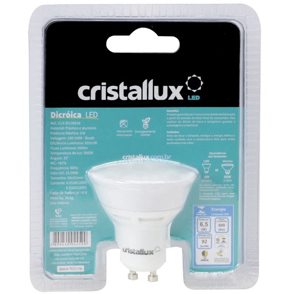 Lampada-LED-Dicroica-6W-Cristallux-LED-Bivolt-GU10-Branco-Quente-3000K-2
