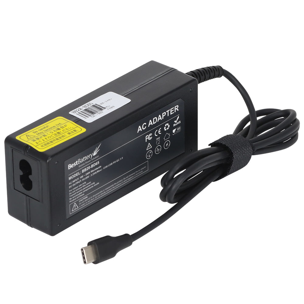 Fonte Notebook 20V 3.25A 65W - Conector USB-C - Imagem 1