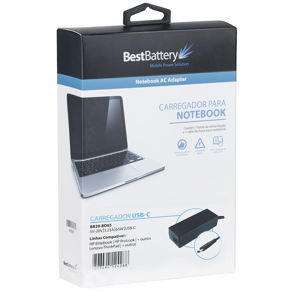 Fonte Notebook 20V 3.25A 65W - Conector USB-C - Imagem 4